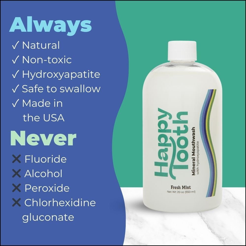 Hydroxyapatite Mouthwash, Remineralizing, Alcohol Free, Mint, 20 Fl Oz | Remineralizing Mouthwash For Adults And Kids, Whitening, No Alcohol Formula, Fluoride Free, Enamel Safe, Dentist Formulated