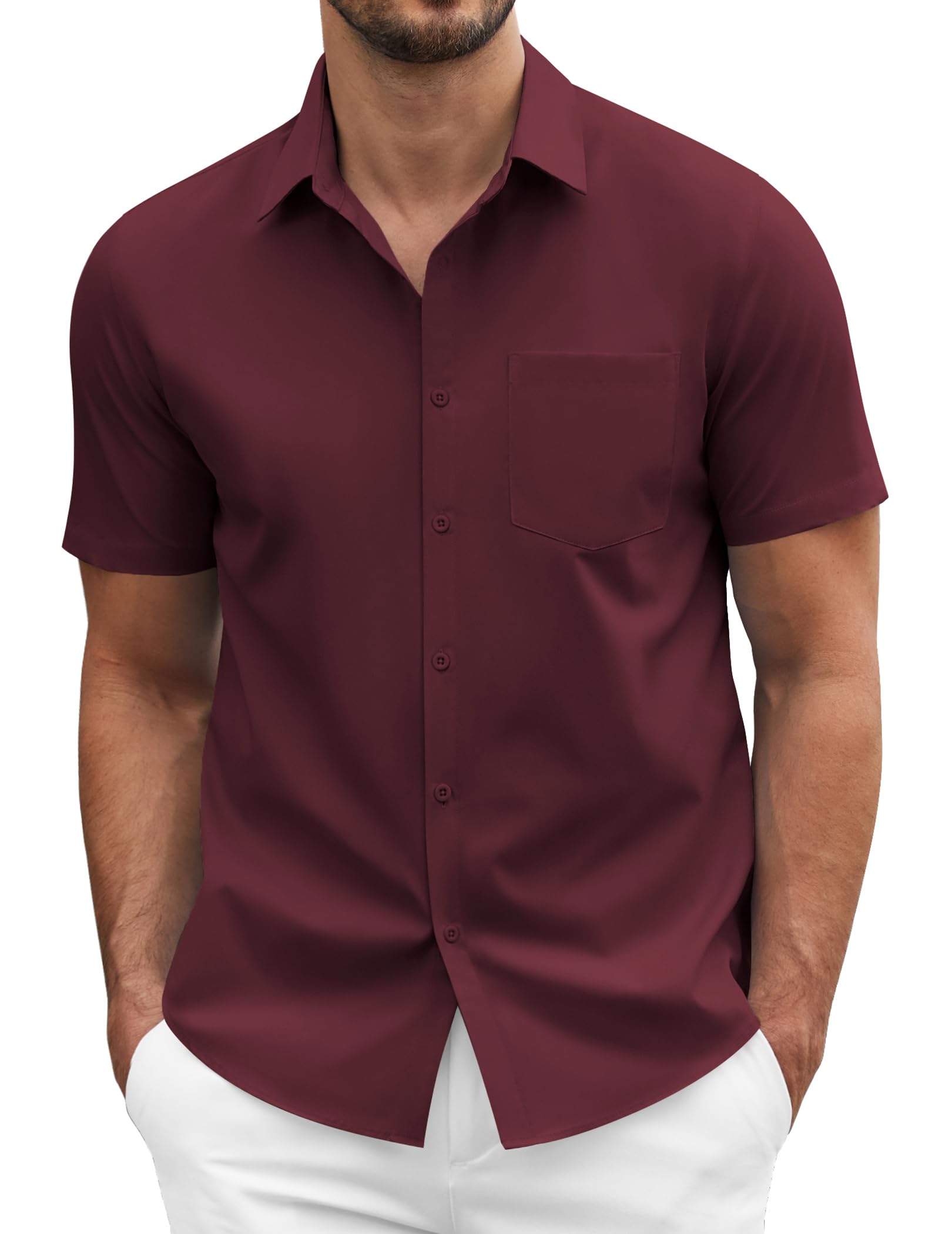 COOFANDY Men's Short Sleeve Casual Button Down Shirt Business Untucked Dress Shirts with Pocket