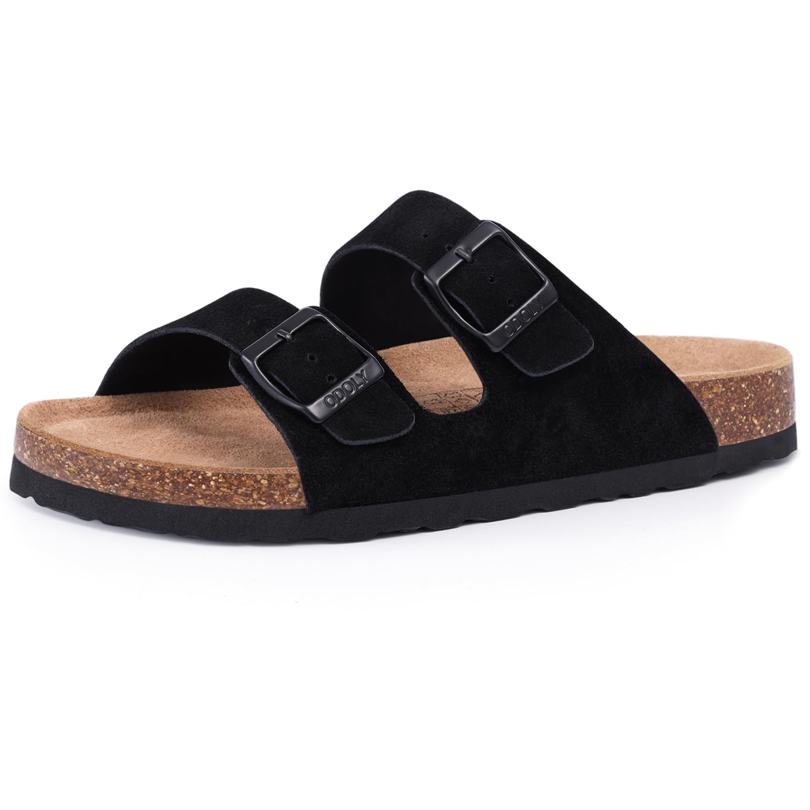ODOLY Unisex Cork Footbed Slide Sandal, Arch Support Summer Outdoor Sandals with Adjustable Buckle for Women and Men