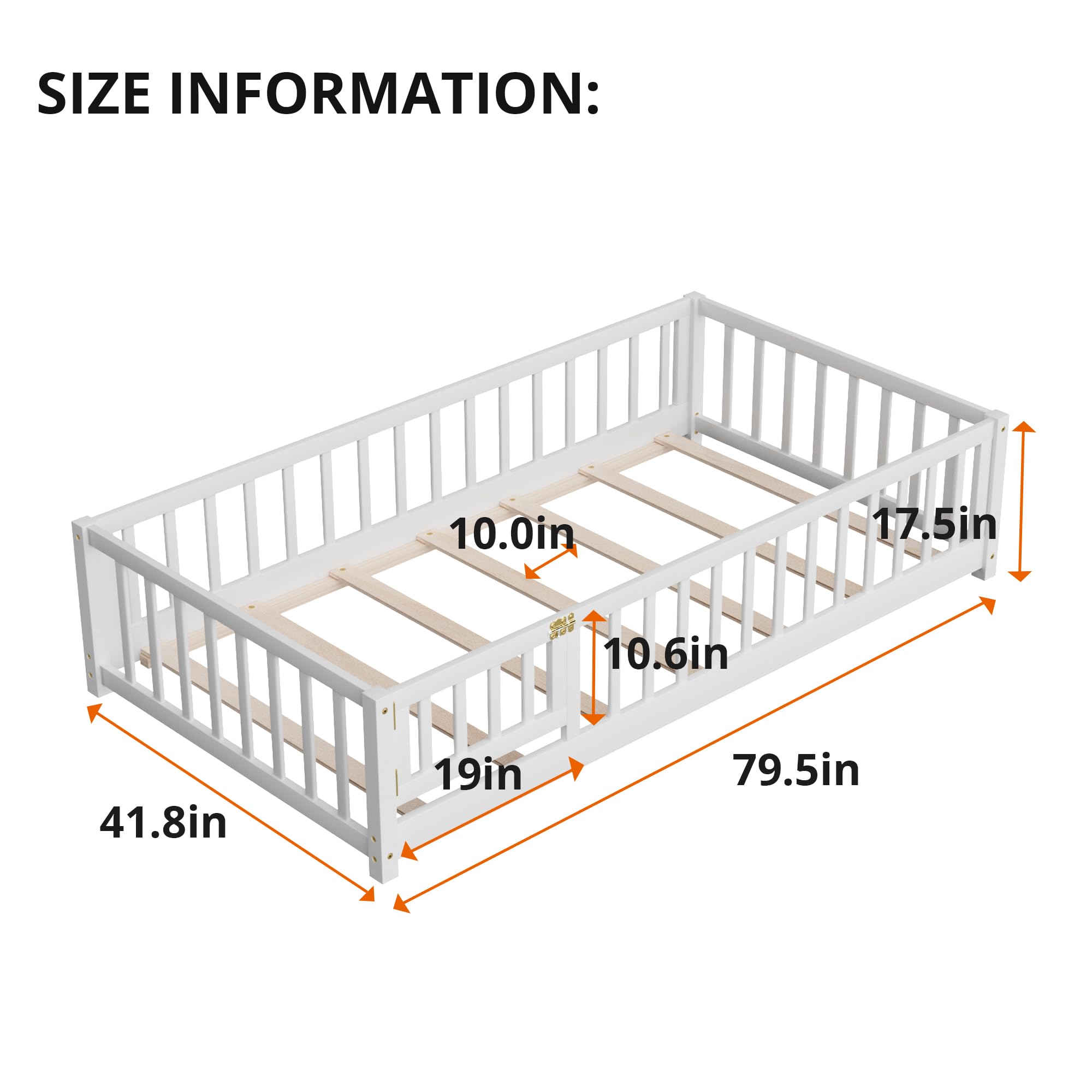 i-POOK Queen Floor Bed for Children, Sturdy Wood Montessori Bed Frame with Wood Slats, High Fence & Small Door for Girls and Boys, Espresso (with Bed Slats)