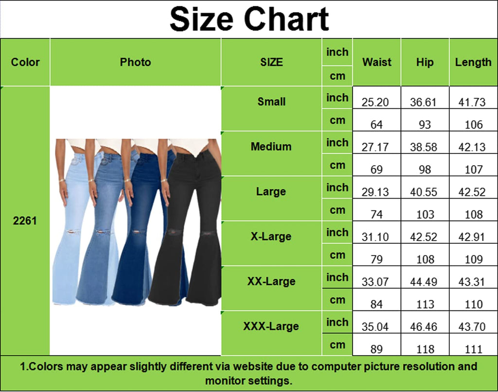 Bell Bottom Jeans for Women Ripped High Waisted Classic Flared Denim Pants
