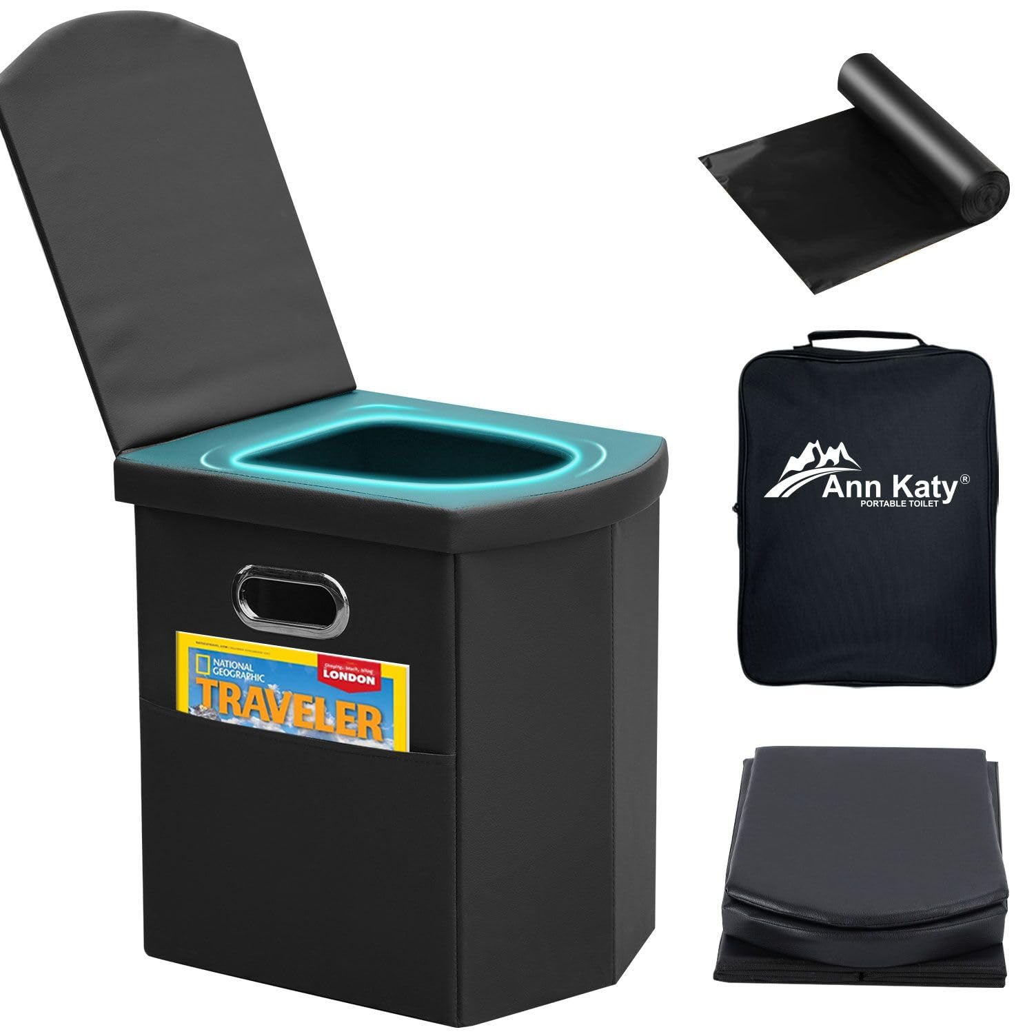 Ann Katy Upgrade XL Portable Toilet for Adults, Extra Large Portable Travel Floding Toilet, Camping Tall Toilets with Lid for Adults and Kids Compact Potty for Car,Hiking,Beach and Camping