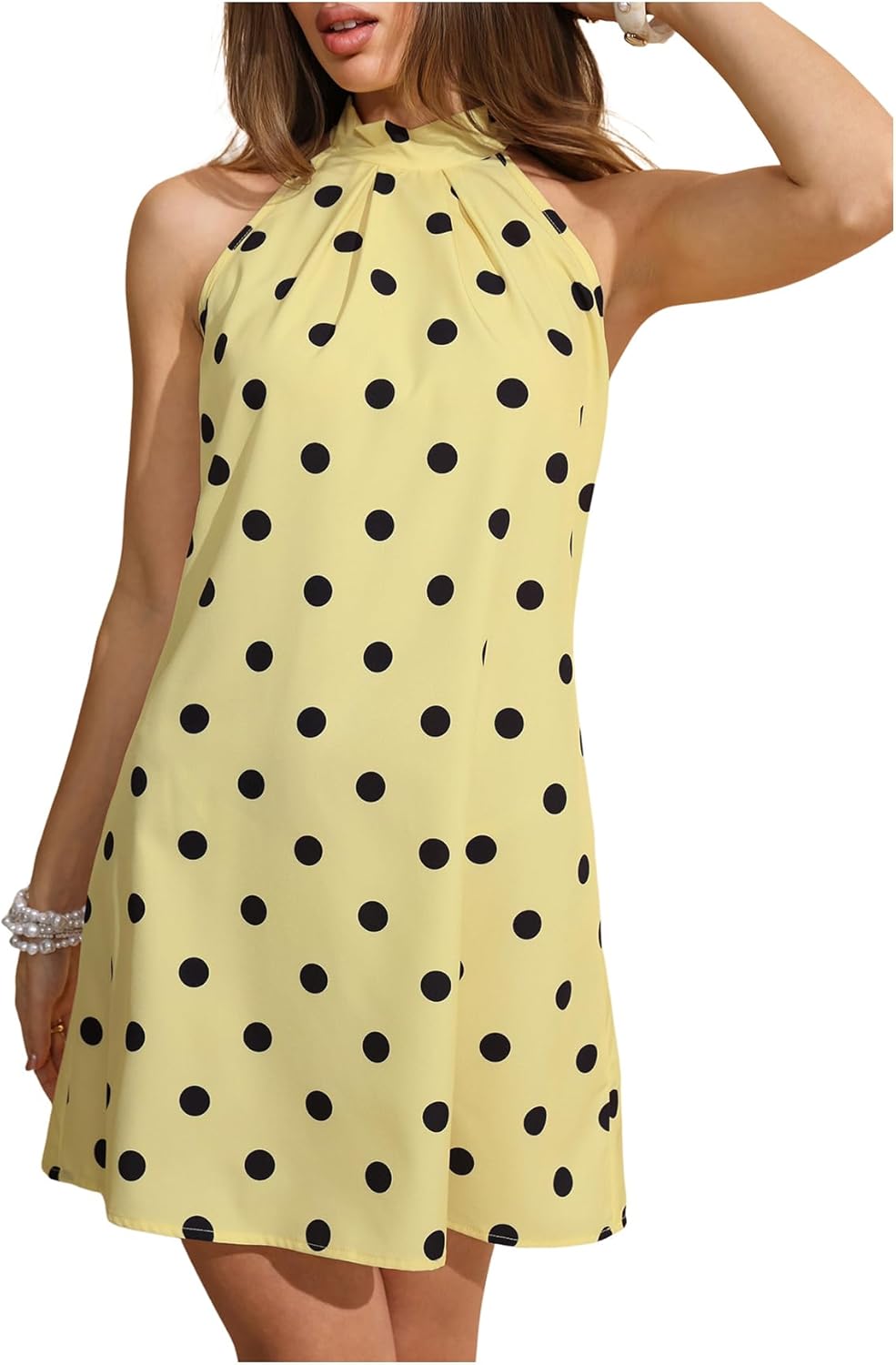 Floerns Women's Sleeveless Floral Print Sundress Halter Neck A Line Short Dress