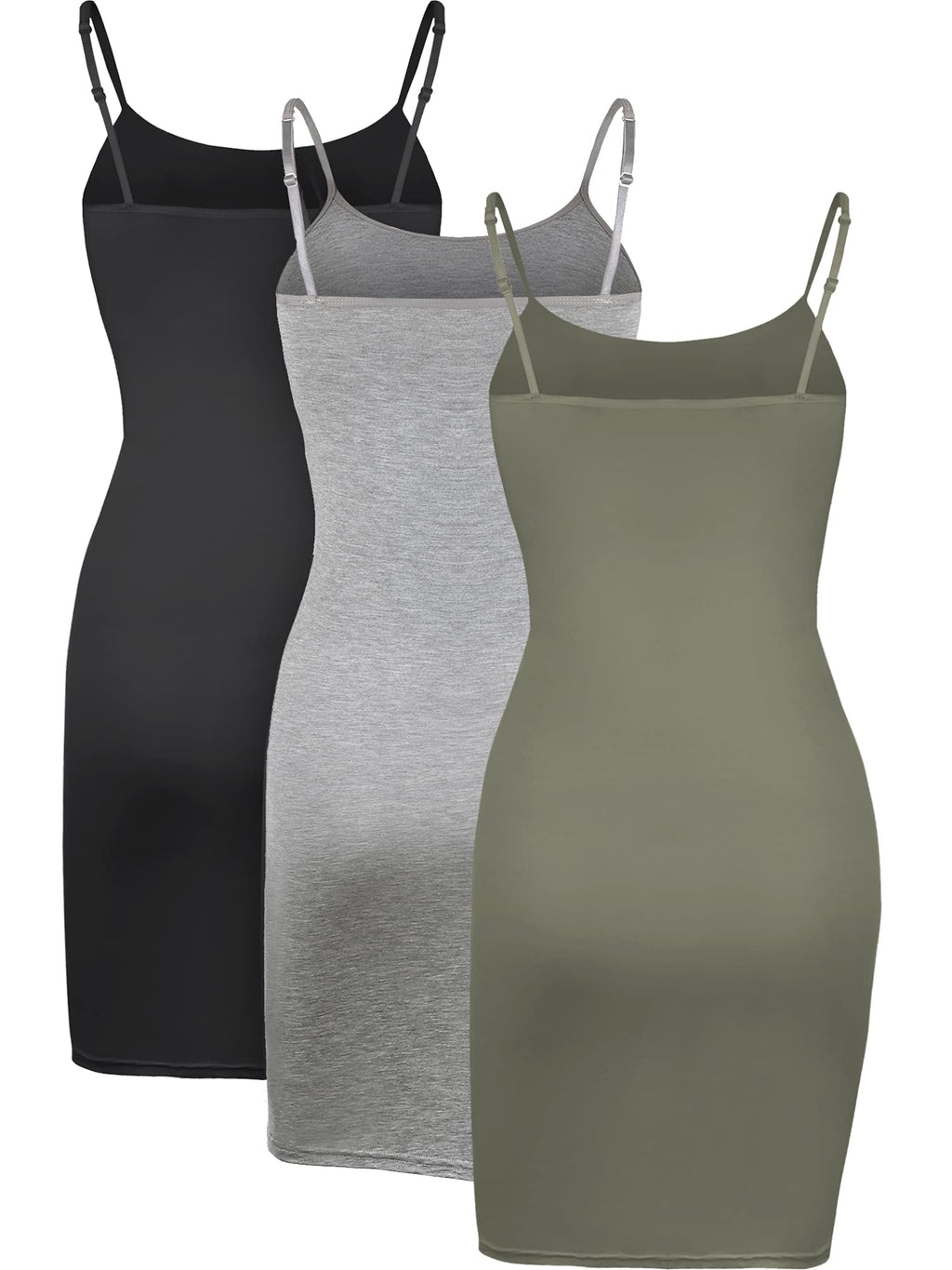 WILLBOND 3 Pieces Women's Basic Cami Long Tanks Dress Spaghetti Strap Slips for Under Dresses, Long Camisoles for Layering
