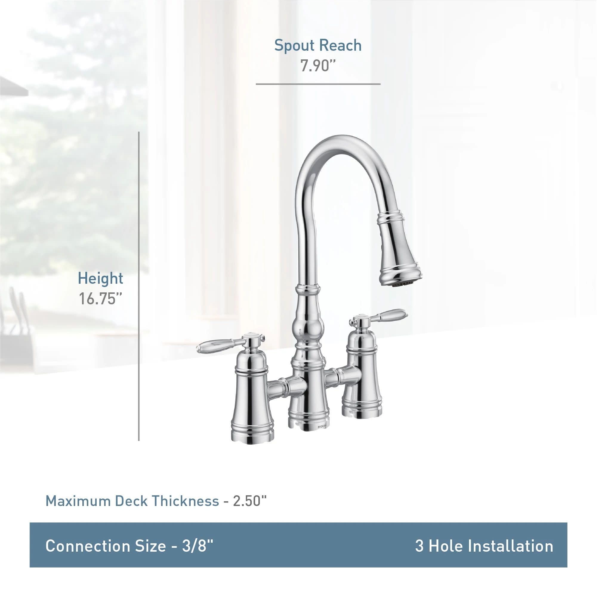 Moen Brushed Gold Weymouth Two Handle Pulldown Bridge Kitchen Faucet, S73204BG