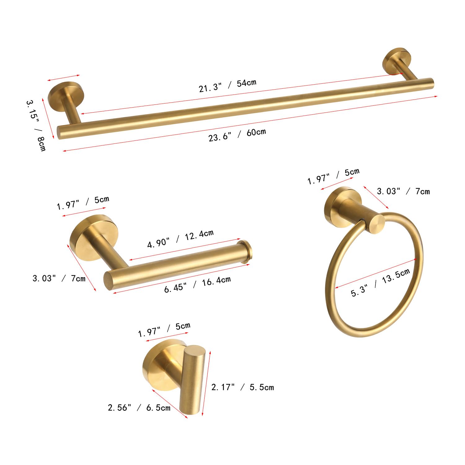 Brushed Gold Bathroom Hardware Accessories Set 5 Piece, Stainless Steel Bath Towel Bar Set 24 Inch,Toilet Paper Holder,Towel Ring Holder,Towel Rack Set,Gold Bathroom Accessories Kit