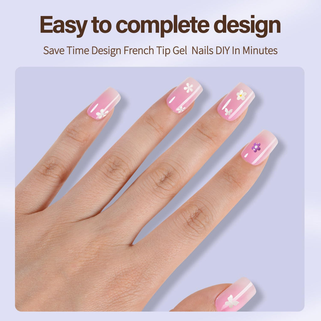 Misssix XBASICTIPS French Tip Press On Nails, 300Pcs French Gel Nail Tips Long Square, Soft Gel Pre-shaped No Need to File 3 in 1 Tips, Fake Nails for Nail Art DIY Extension Designs 15 Sizes