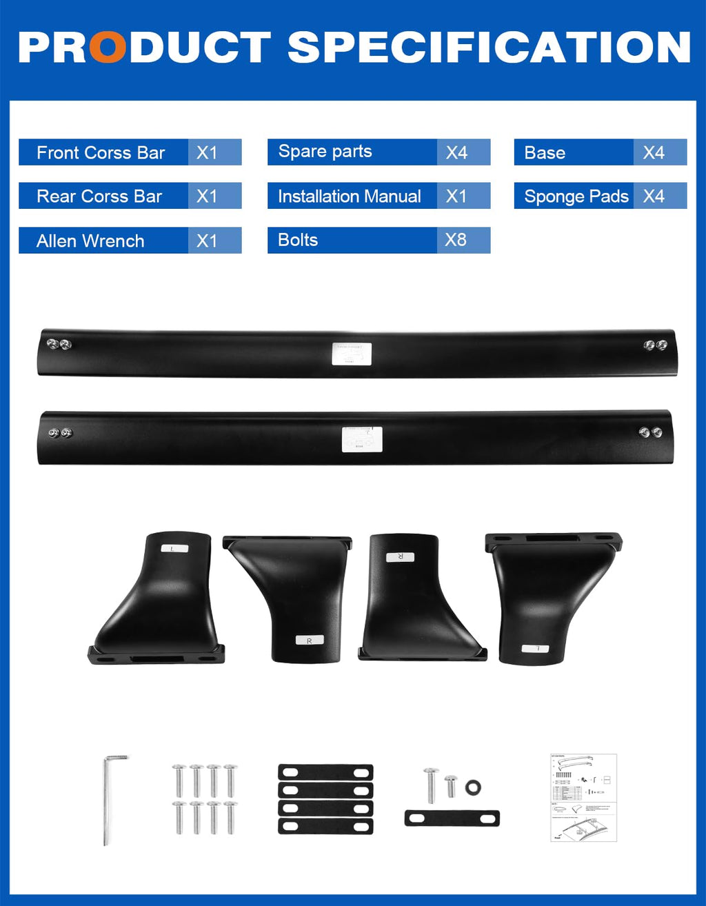 Wonderdriver Roof Rack Cross Bars 300lbs Compatible with Cadillac XT4 2019-2025,Heavy Duty All-Metal Aluminum Roof Rails Crossbars Cargo Canoe Black Rooftop Cargo Carrier Luggage.