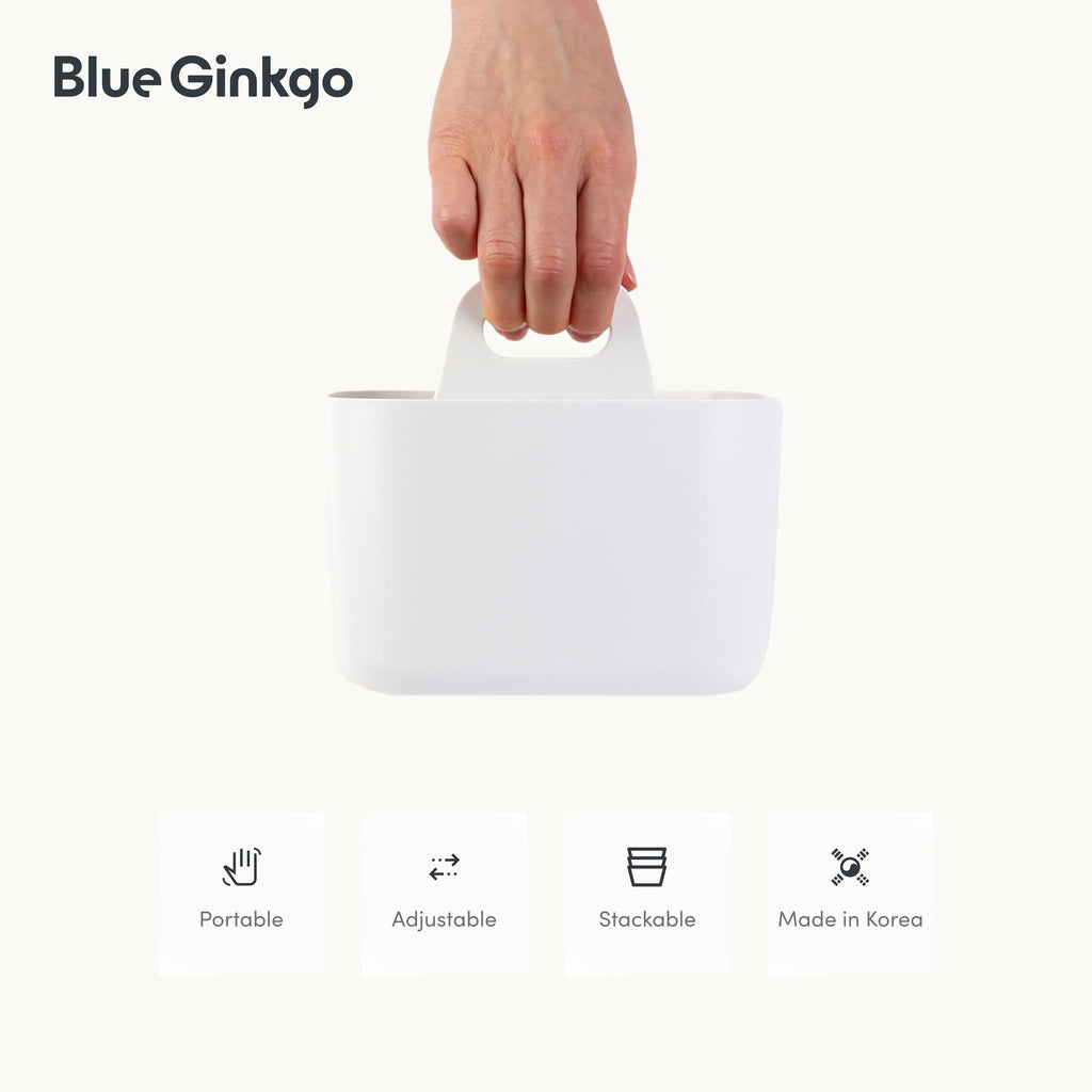 BLUE GINKGO Stackable Organizer Caddy – Korean-Made Portable Tote for Bathroom, Office, Crafts, or School Supplies (Long Rectangle, Blue)