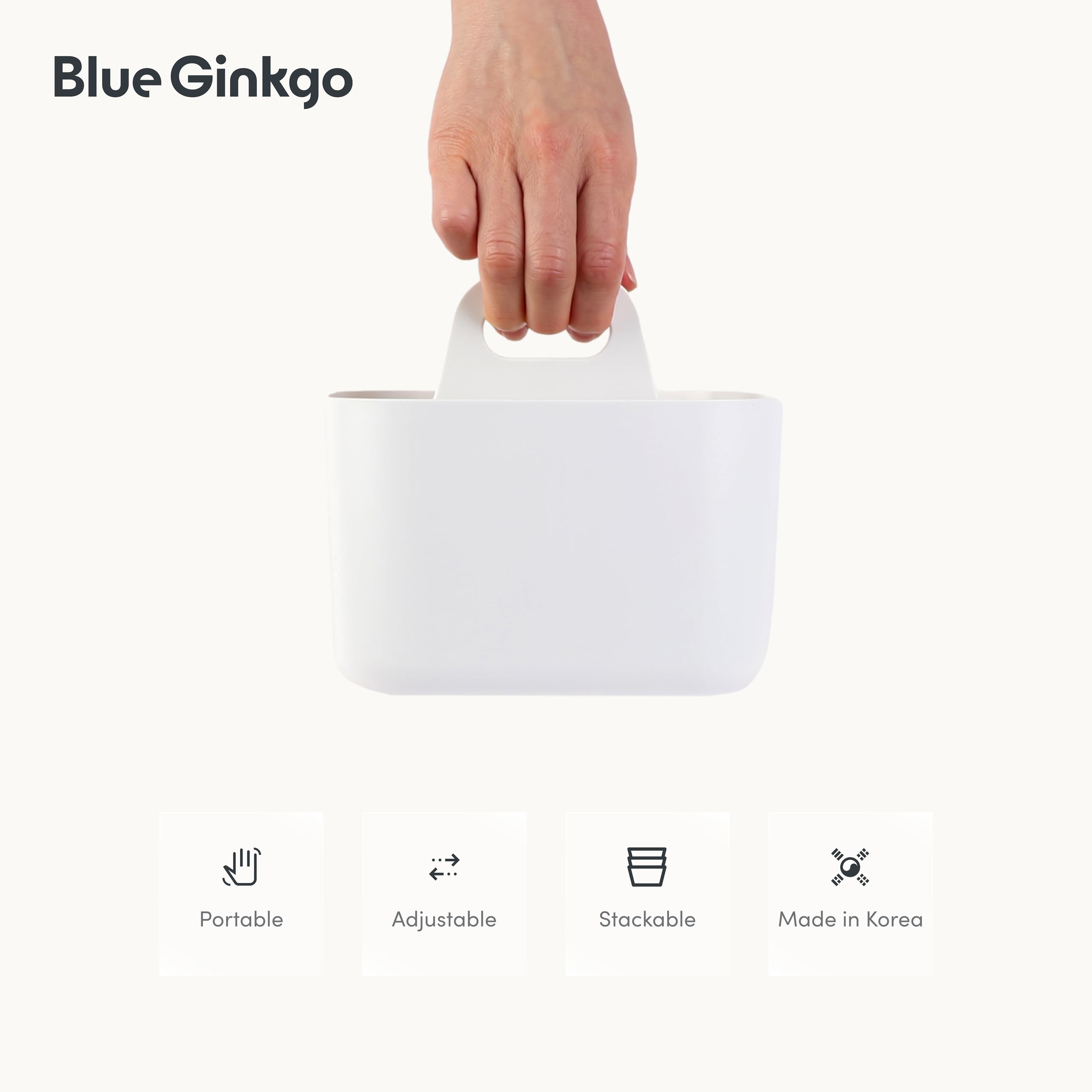 BLUE GINKGO Stackable Organizer Caddy – Korean-Made Portable Tote for Bathroom, Office, Crafts, or School Supplies (Long Rectangle, Blue)
