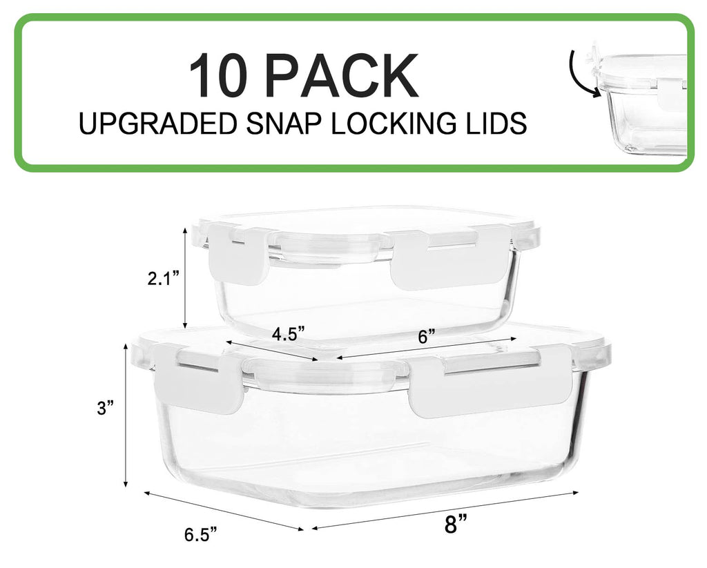 [10-Pack] Glass Meal Prep Containers with Lids, MCIRCO Food Storage Containers with Snap Locking Lids, Airtight Lunch Containers, Microwave, Oven, Freezer and Dishwasher