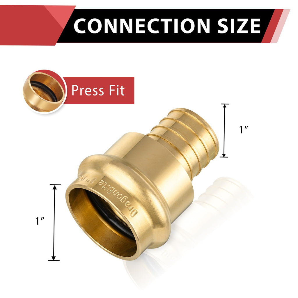 (Pack of 2) EFIELD 1" Copper Press X 1" PEX Crimp Coupling Brass Adapters For Copper and Pex Pipe Connection,(PEX1807388-2PCS)