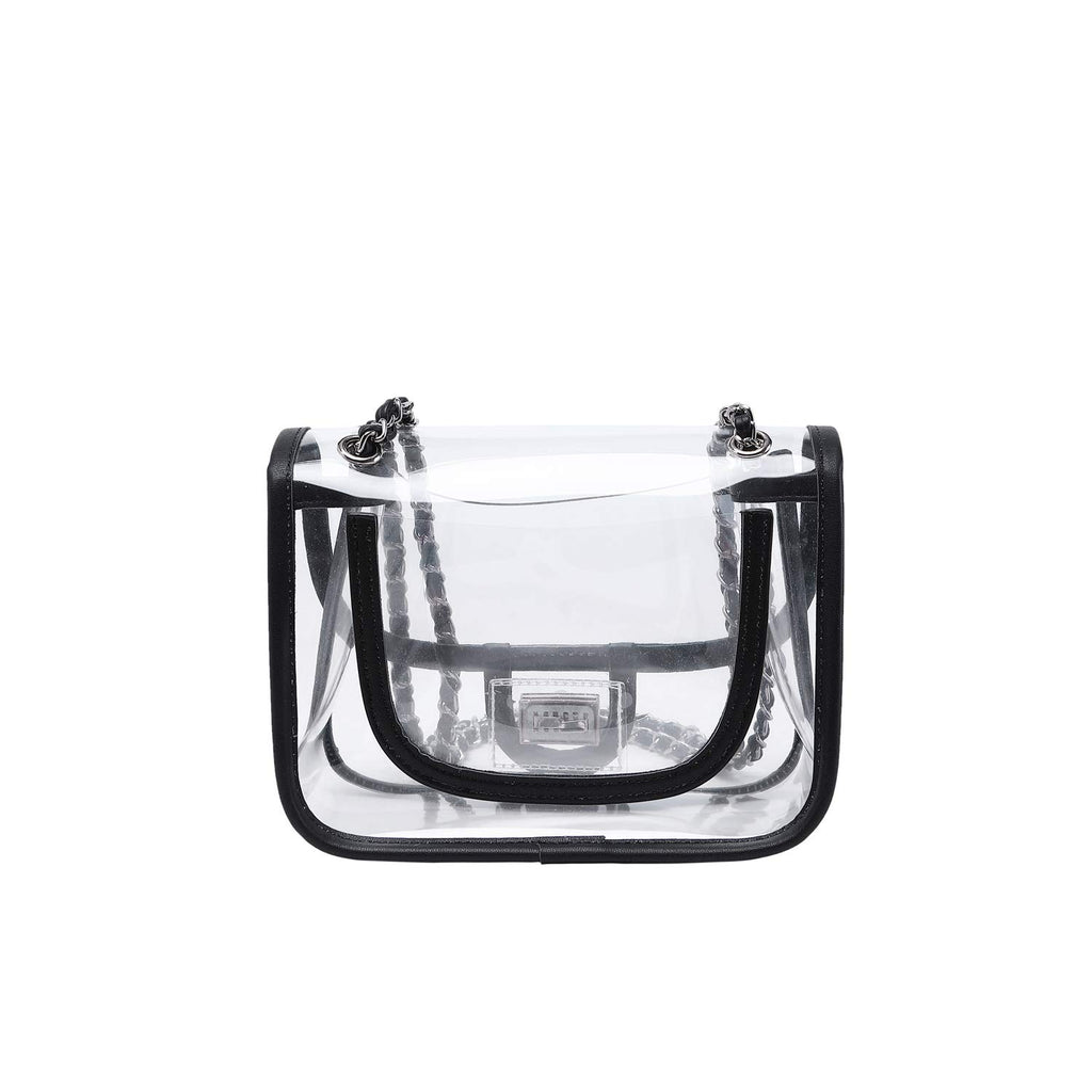Womens PVC Clear Purse Handbag with Chain Stadium Approved Clear Bag See Through Bag for Working and Concert
