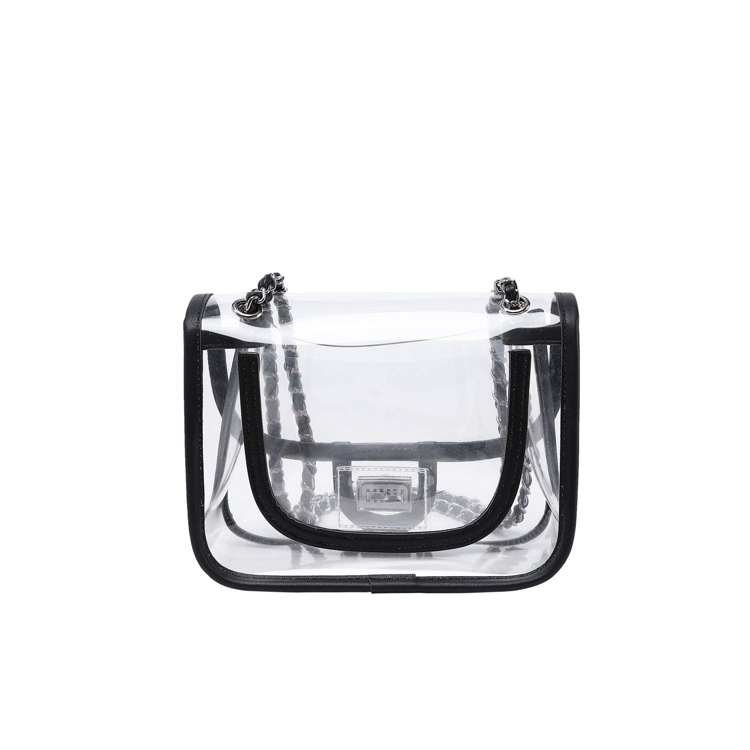 Womens PVC Clear Purse Handbag with Chain Stadium Approved Clear Bag See Through Bag for Working and Concert