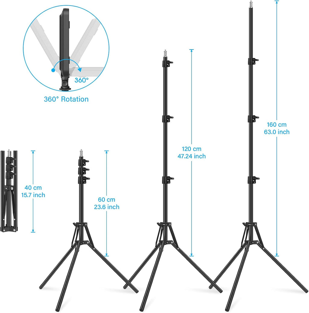 2 Pack LED Video Light with 63'' Tripod Stand, Obeamiu 2500-8500K Dimmable Photography Studio Lighting for Video Film Recording/Collection Portrait/Live Game Streaming/YouTube Podcast, USB Charger