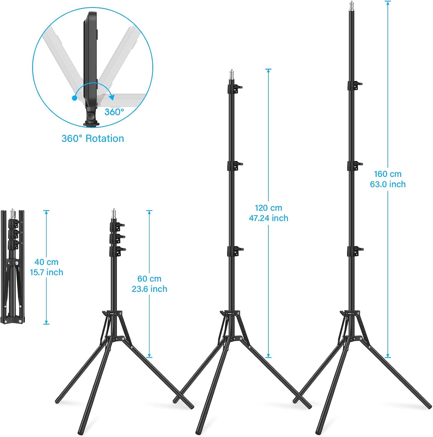 2 Pack LED Video Light with 63'' Tripod Stand, Obeamiu 2500-8500K Dimmable Photography Studio Lighting for Video Film Recording/Collection Portrait/Live Game Streaming/YouTube Podcast, USB Charger
