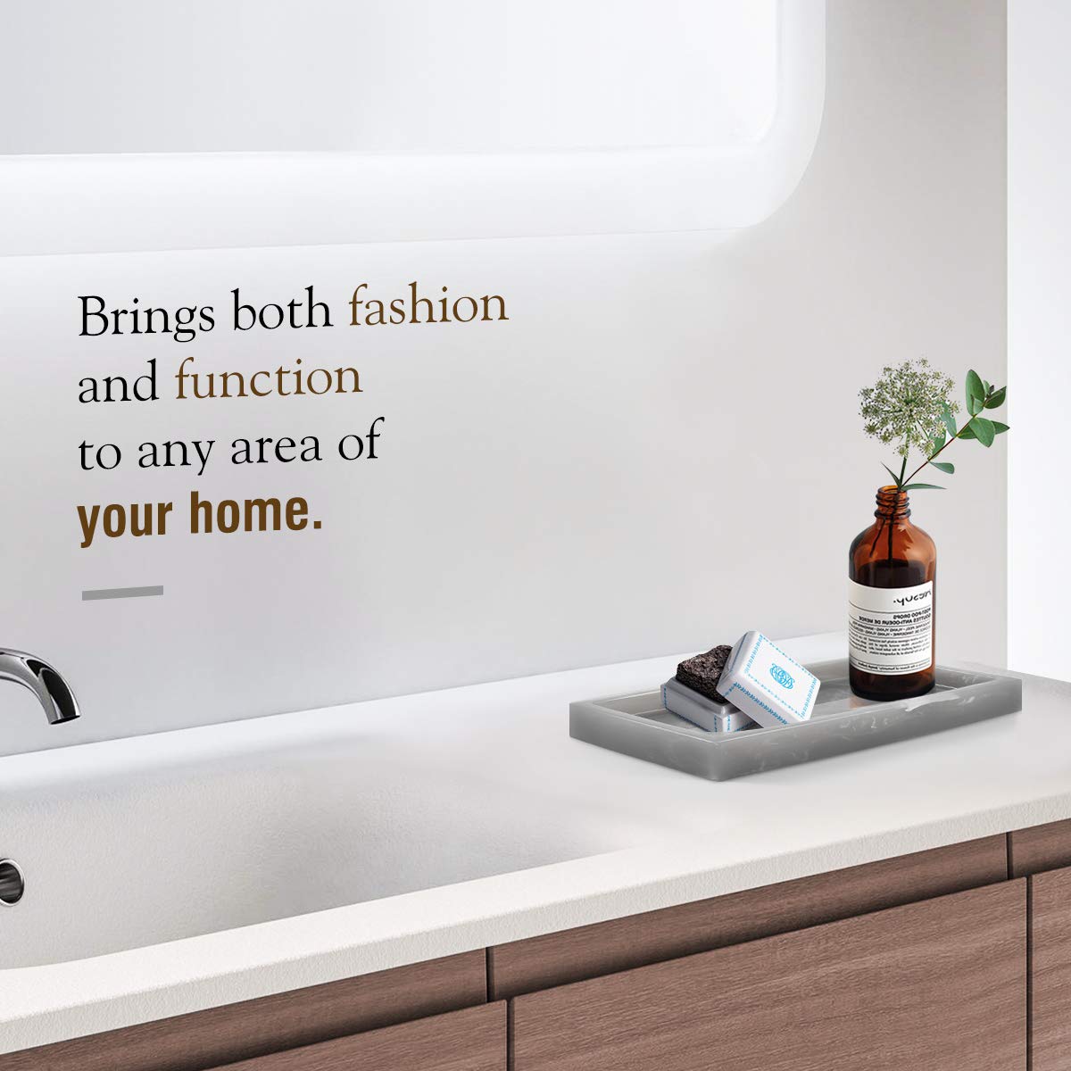 Luxspire Bathroom Vanity Tray, Resin Dresser Jewelry Ring Dish Tank Storage Kitchen Sink Countertop Organizer Plate Holder for Perfume Candles Soap Towel Plant Bathroom Accessories, M, Matte Black