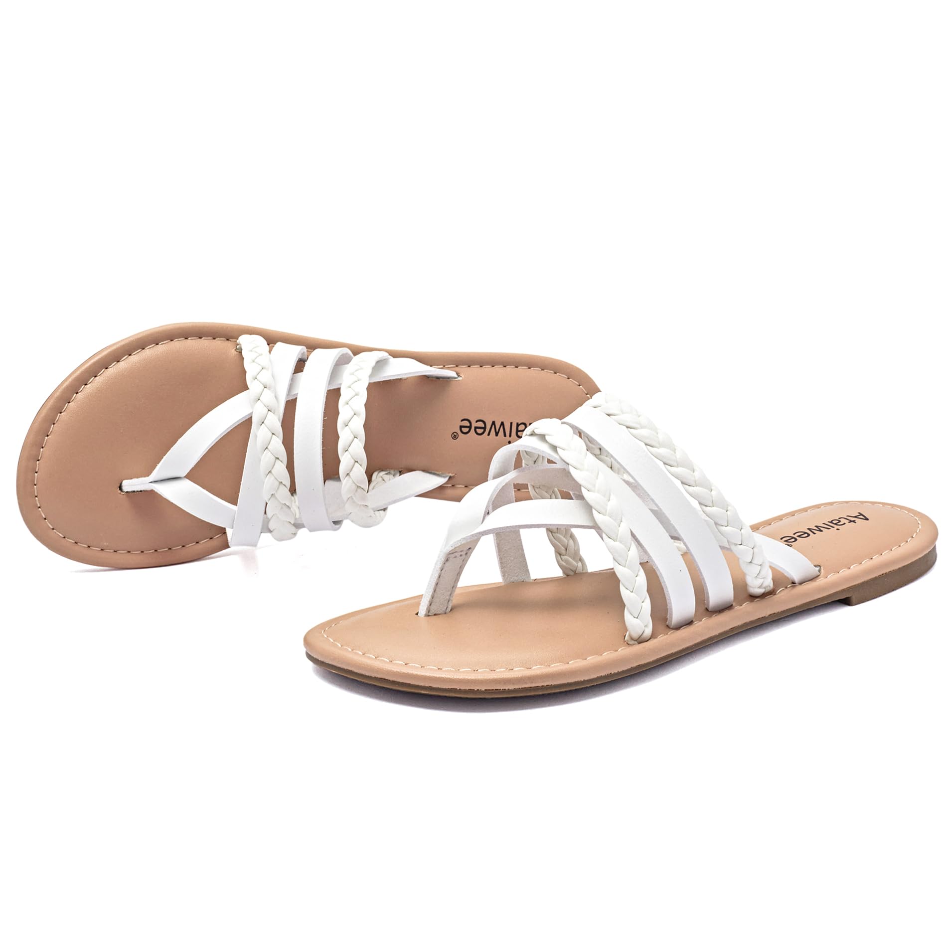 Ataiwee Women's Casual Flat Slide Sandals - Dressy Comfortable Criss Cross Strappy Summer Sandals,Open Toe Multi Strap Beach Flat Thong Sandals.