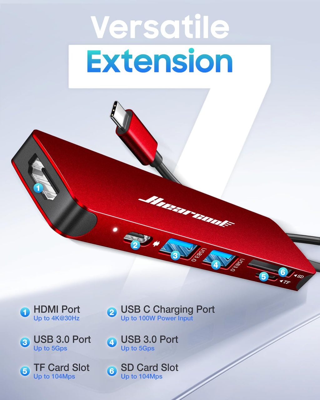 Hiearcool USB C Hub Multi-Port Adapter, 7-in-1 USB-C Dongle with 4K HDMI 100W PD SD/TF Card Reader, USBC Dock Compatible for MacBook Pro/Air Dell XPS Lenovo HP and Other Windows Laptops-Sliver White