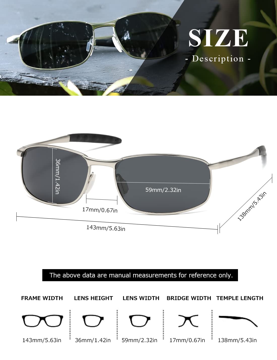 AEVOGUE Polarized Sunglasses For Men Rectangle Metal Frame Retro Sun Glasses AE0395