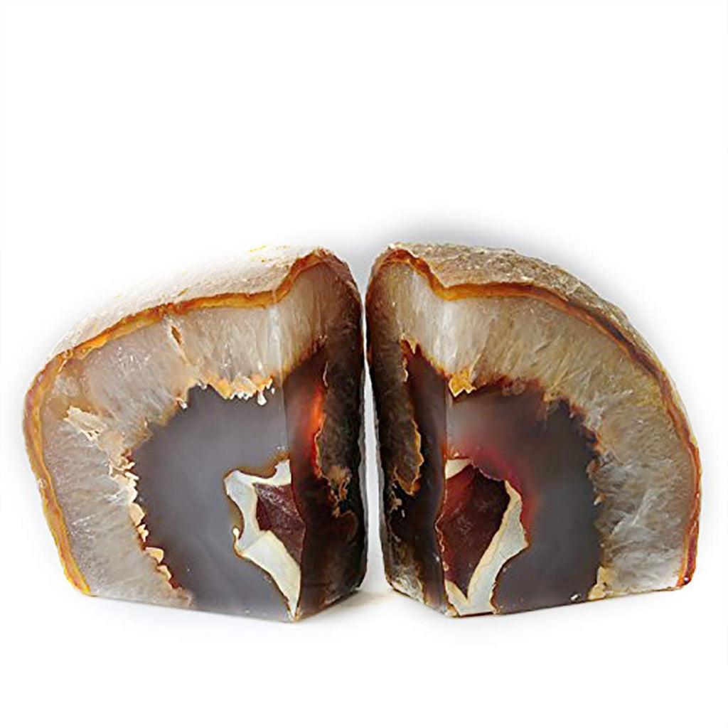 JIC Gem Black Agate Geode Bookends 2-3 Lbs Anti-Slip Rubber Pads Heavy Duty | 1Pair Natural Black Agate Crystal Decor for Shelves & Desk, Unique Small Stone Book Holder Gift for Office & Home Decoration