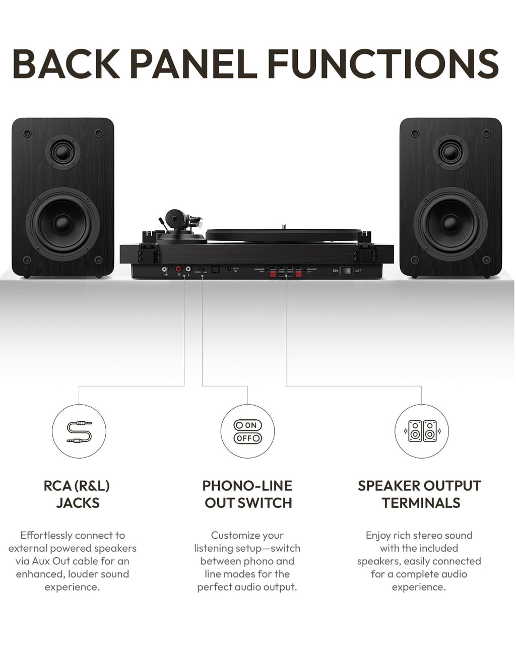 QLEARSOUL SoulBox S1 Vinyl Record Player with Stereo Speakers, Turntable with Built-in Preamp, S-Shaped Tonearm, 33/45 RPM - Black