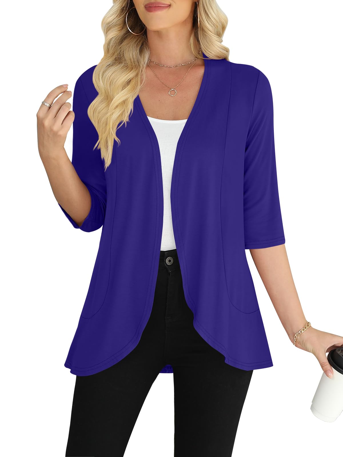 Yincro Women's Casual 3/4 Sleeve Cardigan Lightweight Soft Open Front Cardigans