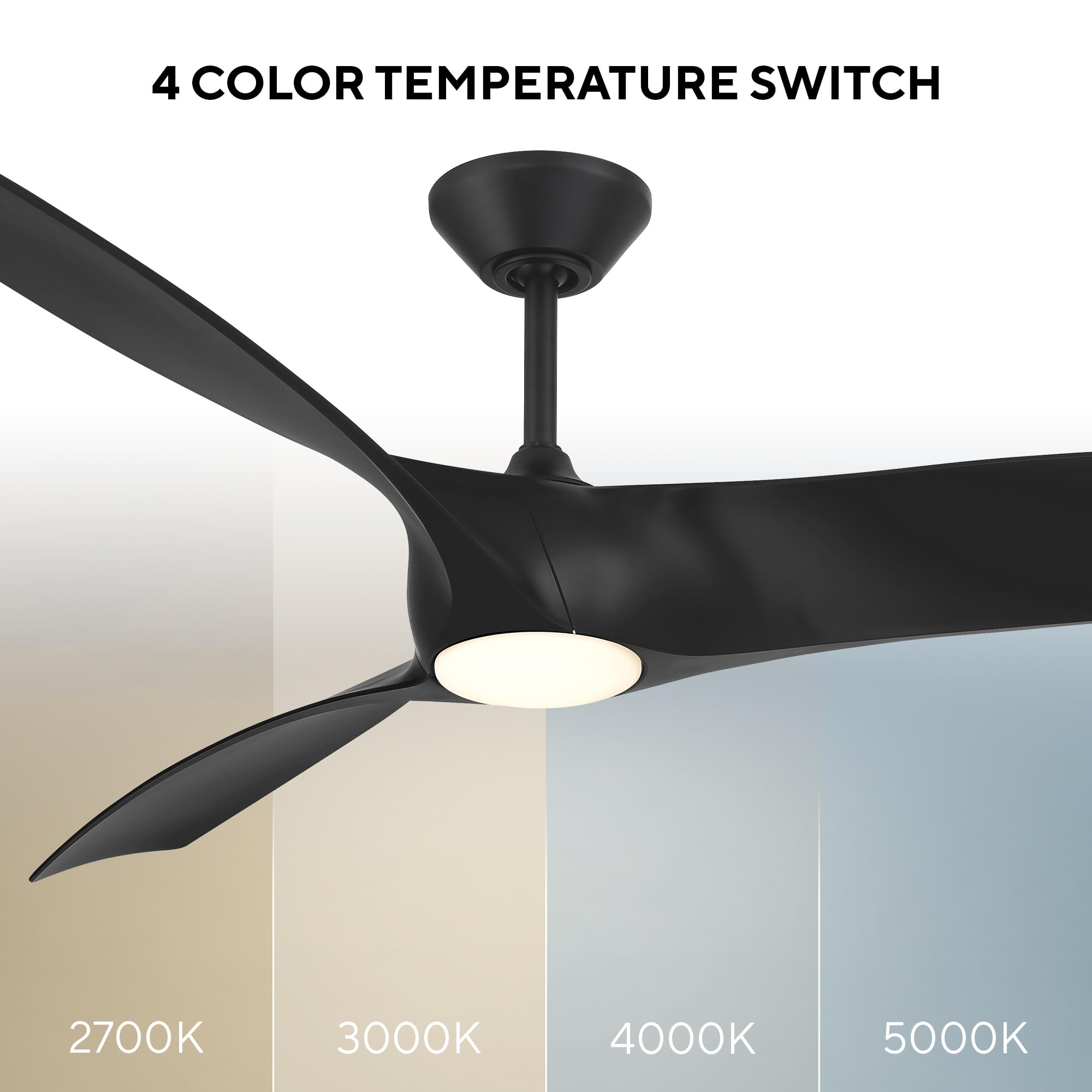 Modern Forms Zephyr Smart Indoor and Outdoor 3-Blade Ceiling Fan 52in Bronze/White Oak with Adjustable CCT 2700K-3000K-4000K-5000K LED Light Kit and Remote Control