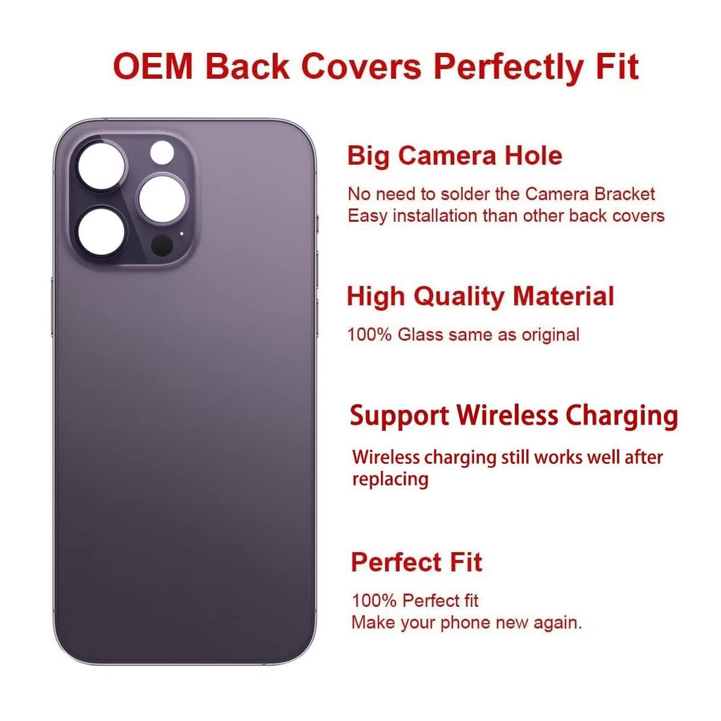 OEM Rear Back Glass Replacement for iPhone 14 Pro Max 6.7 inches with Reparing Toolkit and Pre-Installed Adhesive (Deep Purple)