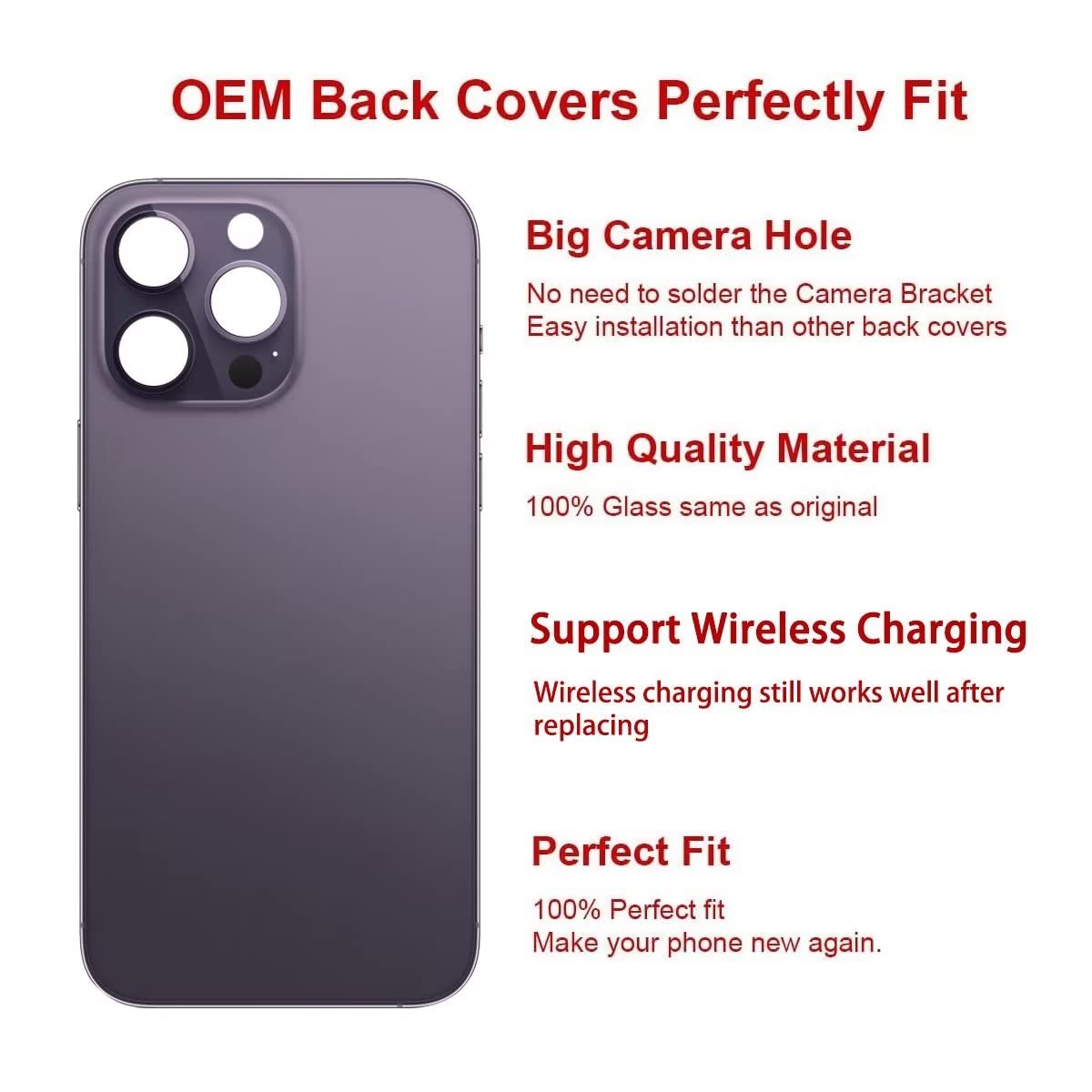 OEM Rear Back Glass Replacement for iPhone 14 Pro Max 6.7 inches with Reparing Toolkit and Pre-Installed Adhesive (Deep Purple)