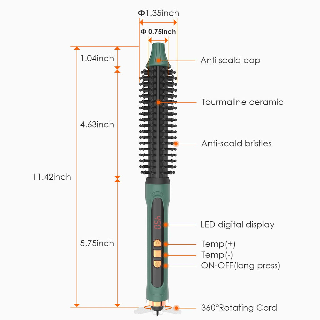 BANGMENG Mini Thermal Round Brush, 0.35 Inch Barrel Volume Heat Styling Brush for Men and Women Short Thin Curly Straight Hair, Heated Curling Iron,12 Temperature Setting (0.95 Inch with Bristles)