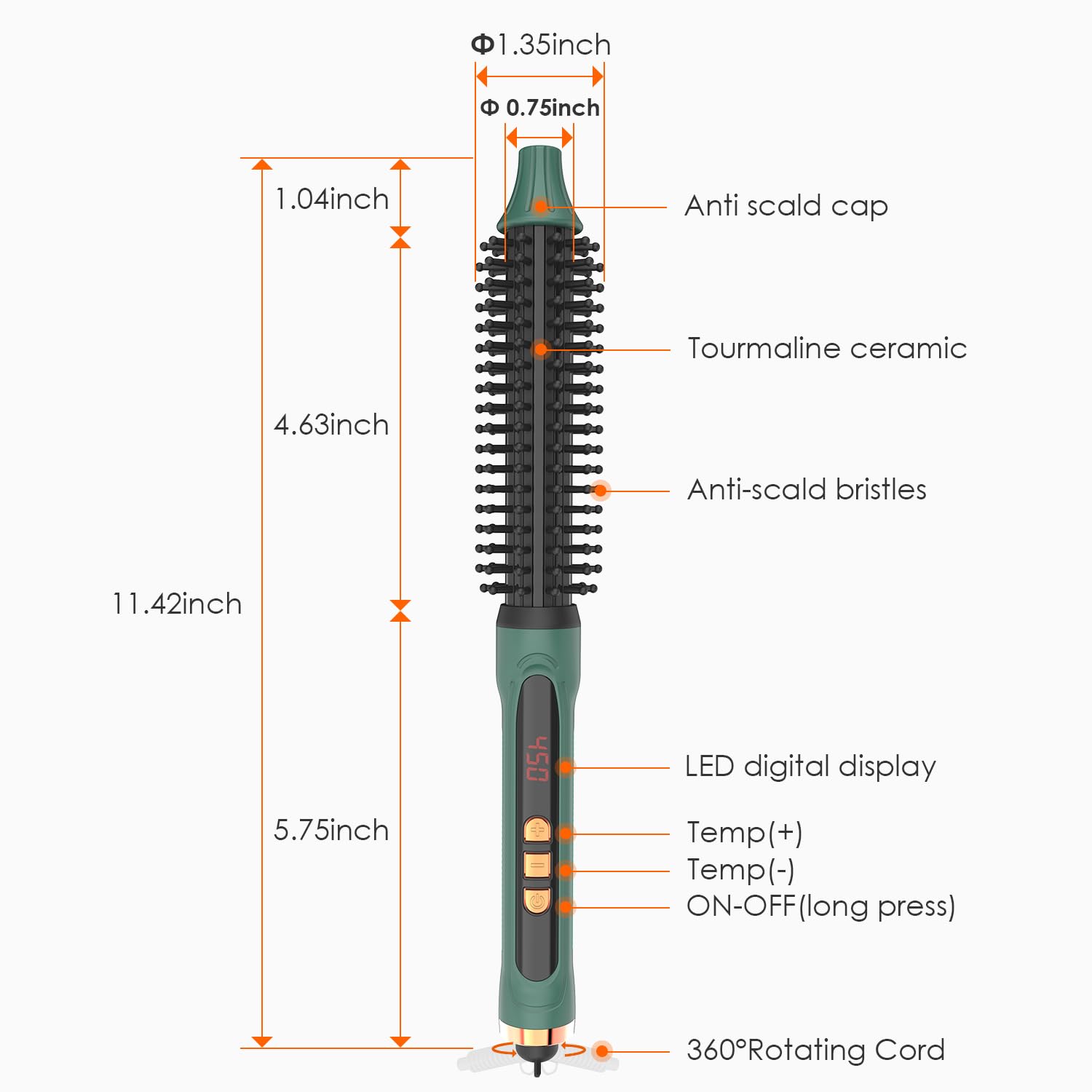BANGMENG Mini Thermal Round Brush, 0.35 Inch Barrel Volume Heat Styling Brush for Men and Women Short Thin Curly Straight Hair, Heated Curling Iron,12 Temperature Setting (0.95 Inch with Bristles)