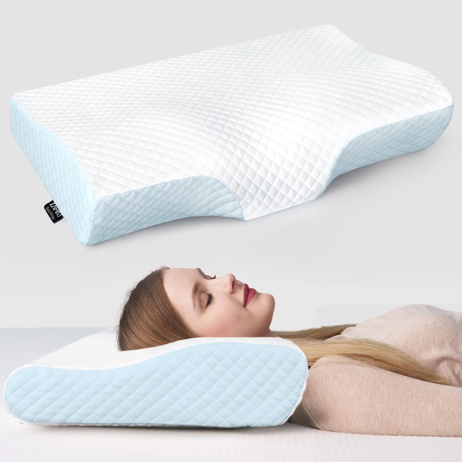 ZAMAT Memory Foam Pillow for Neck Pain Relief, Adjustable Ergonomic Cervical Pillow for Sleeping, Orthopedic Neck Pillow with Washable Cover, Bed Pillows for Side, Back, Stomach Sleepers