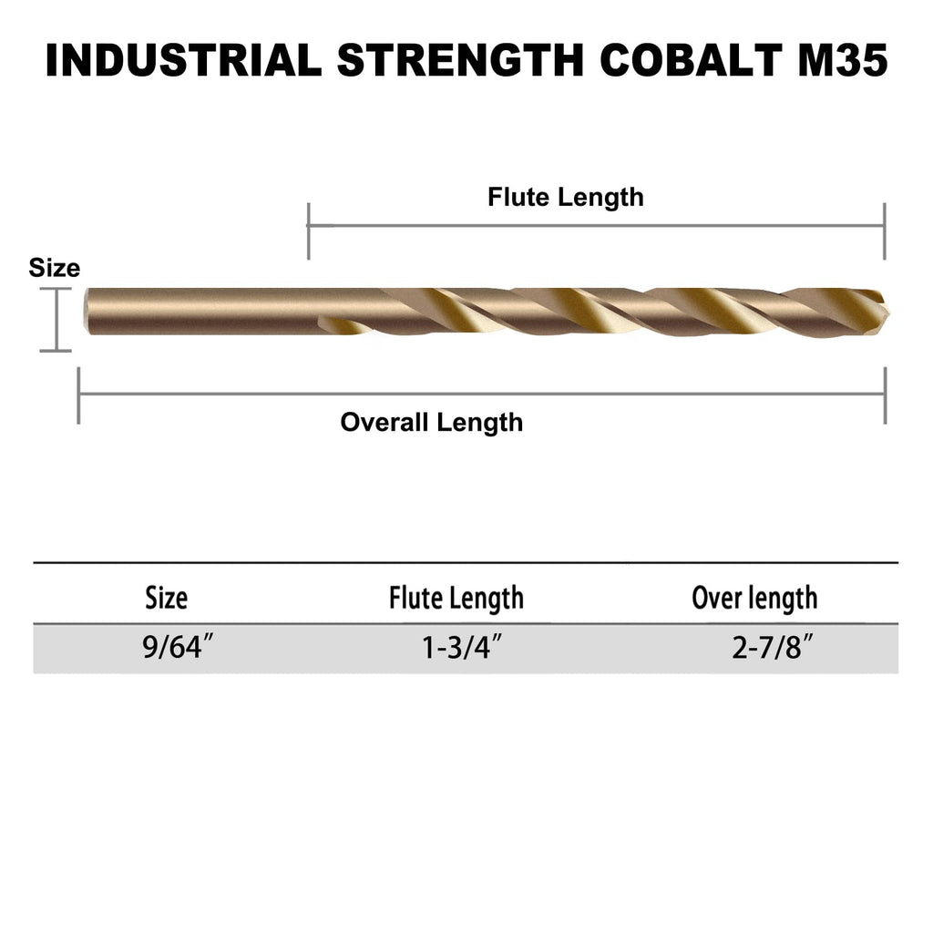 GMTOOLS 13Pcs Cobalt Drill Bits Set, M35 HSS 135 Degree Tip, Twist Jobber Length Drill Bit Kit for Hardened Metal, Cast Iron, Stainless Steel, Plastic and Wood with Storage Case 1/16"-1/4"