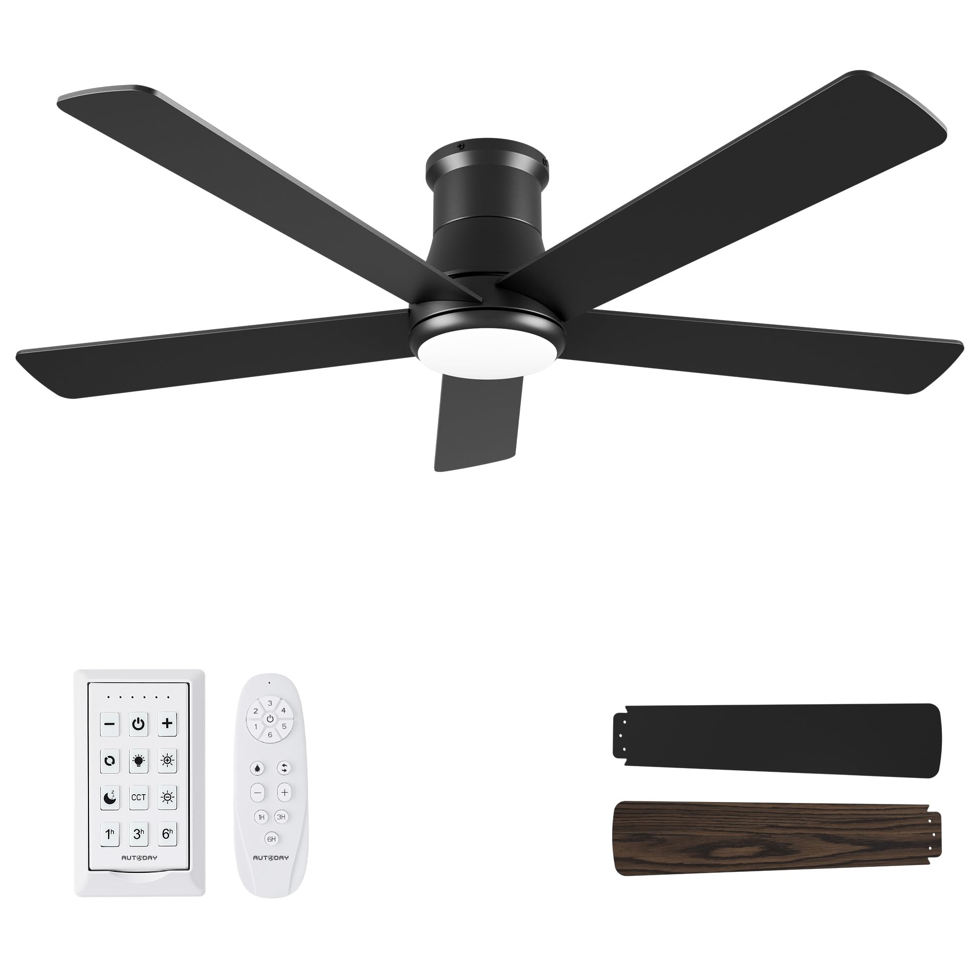 42 Inch Low Profile Ceiling Fan with Light, White Ceiling Fans with Lights and Remote, Flush Mount, 6 Speeds Reversible Quiet DC, 3CCT Dimmable, Indoor Outdoor Ceiling Fans for Patios Bedroom