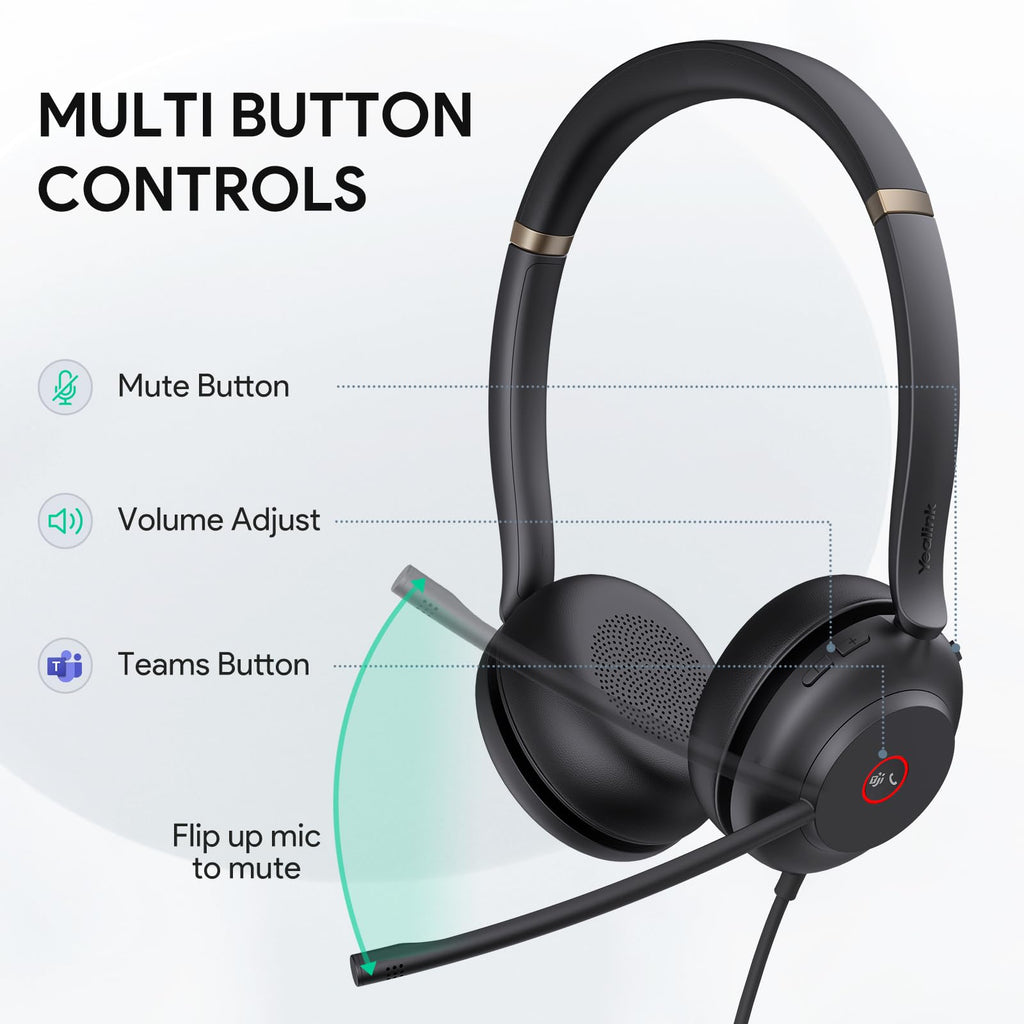 Yealink USB Wired Mono Headset,UH37 Computer Headset with Noise Cancelling Microphone,USB-A/C Call Center Headset for Teams,Zoom,Computer PC Laptop