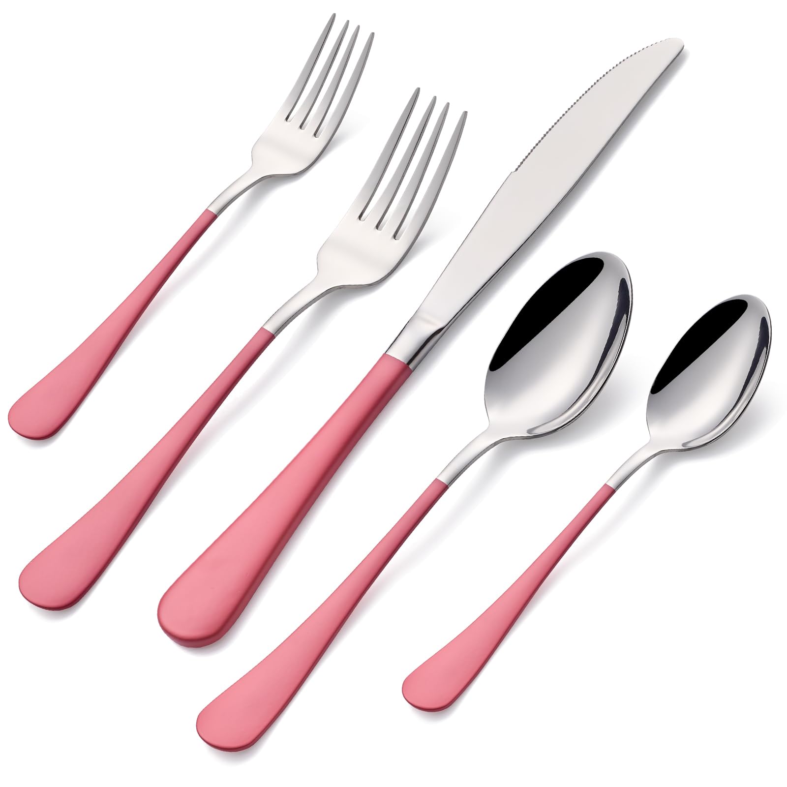 20-Pieces Blac and Pink Silverware Sets for 4,Pink Handle Stainless Steel Cutlery Set, Include Forks Spoons and Knives Set, Dishwasher Safe Utensil Sets for Home Restaurant
