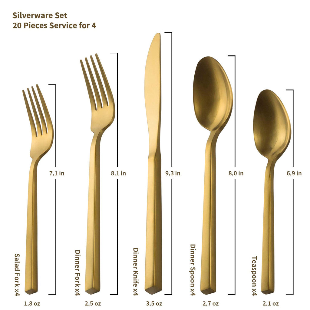 Alata Cube Black 20-Piece Forged Silverware Set Stainless Steel Flatware Set,Service for 4,Matte Satin Polished Cutlery Set,Dishwasher Safe