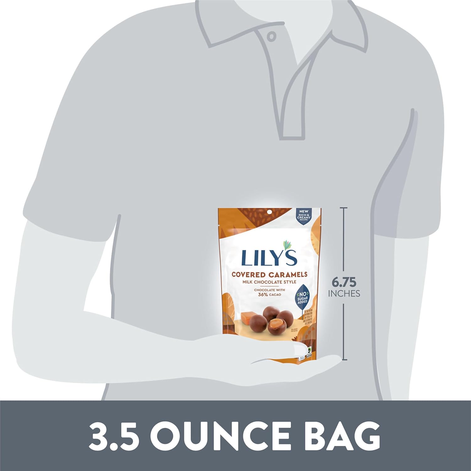 LILY'S Milk Chocolate Style No Sugar Added, Covered Caramels Bag, 3.5 oz