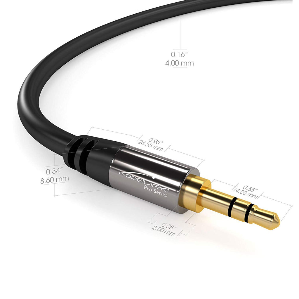 KabelDirekt – Aux Cable, Jack Cord & Audio 3.5mm Cable – 1ft – Available in 1.5-33ft – Suitable for Headphones – Mobile Phone – PC & Laptop Audio – Car – HiFi – Stereo, Black