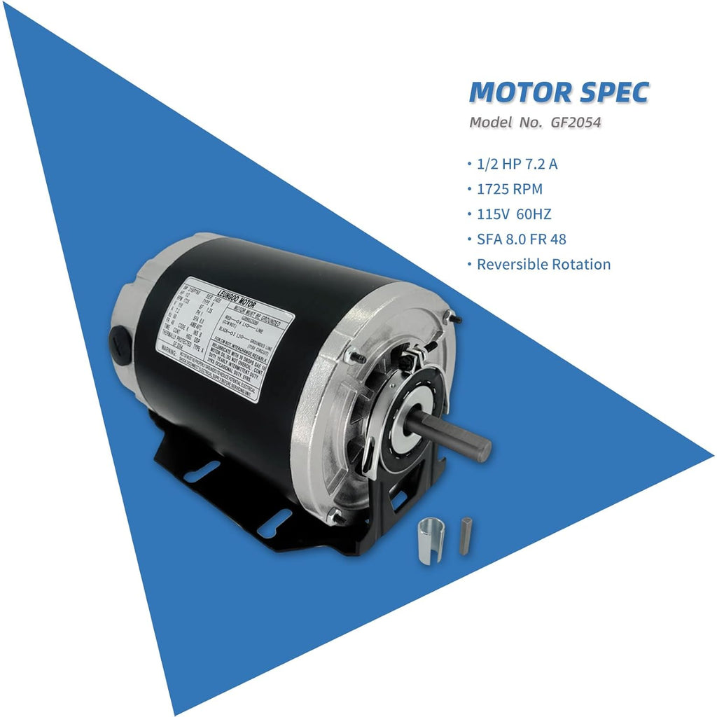 GF2054 Blower Motor 1/2 HP 115 Volt 60Hz 1725RPM 48 Frame Compatible with AO Smith, Packard 45012, Emerson 8200, GE BF-4708, Universal 811, BALDOR RSP3451A, Dayton 4UE85, Belt Drive ODP Leungoo