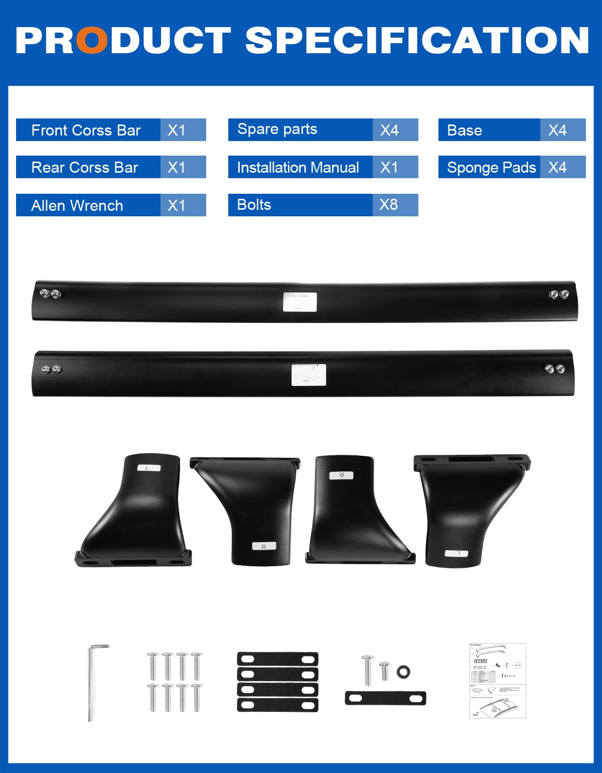 Wonderdriver Roof Rack Cross Bars 300lbs Compatible with Cadillac XT4 2019-2025,Heavy Duty All-Metal Aluminum Roof Rails Crossbars Cargo Canoe Black Rooftop Cargo Carrier Luggage.