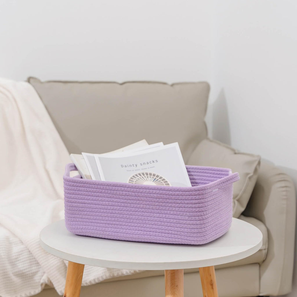 CubesLand Rectangular Cotton Rope Basket, 14x10x5 Inches, Beige, Nursery Storage Bin
