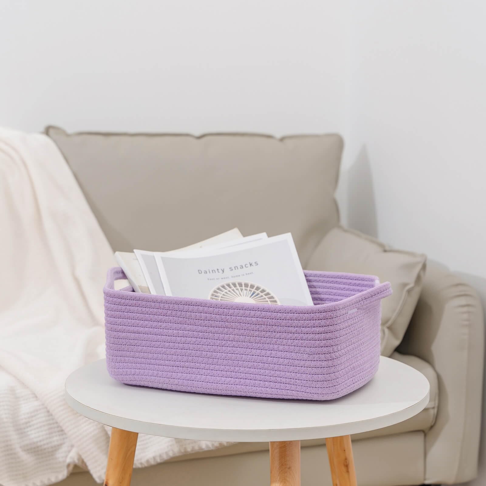 CubesLand Rectangular Cotton Rope Basket, 14x10x5 Inches, Beige, Nursery Storage Bin