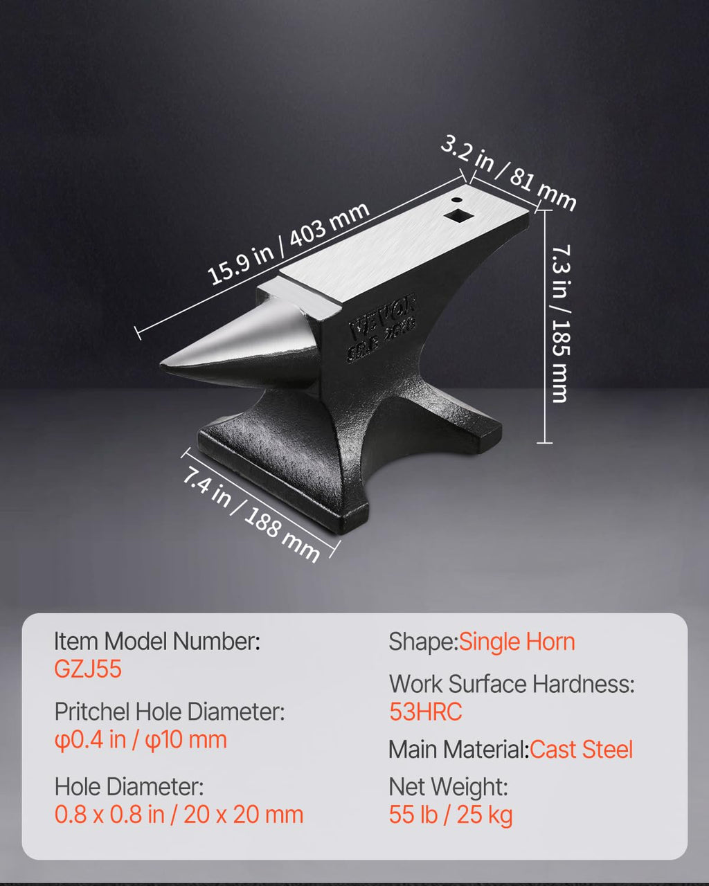 VEVOR Single Horn Anvil, 9 Lbs Cast Steel Anvil, High Hardness Rugged Round Horn Anvil Blacksmith, Compact Design and Stable Base, Forge Tools and Equipment, Metalsmith Tool for Bending and Shaping