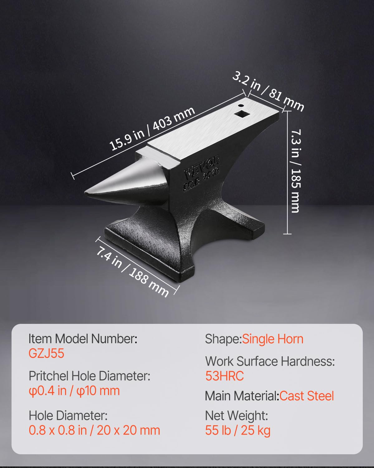 VEVOR Single Horn Anvil, 9 Lbs Cast Steel Anvil, High Hardness Rugged Round Horn Anvil Blacksmith, Compact Design and Stable Base, Forge Tools and Equipment, Metalsmith Tool for Bending and Shaping