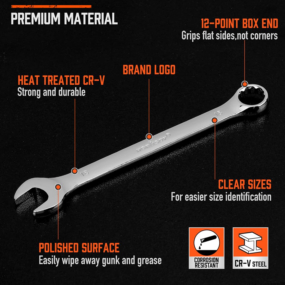 HORUSDY Large Wrench Set with Rolling Pouch | Metric | 6-Piece | 23mm, 24mm, 26mm, 27mm, 30mm, 32mm | 12 Point | Chrome Vanadium Steel