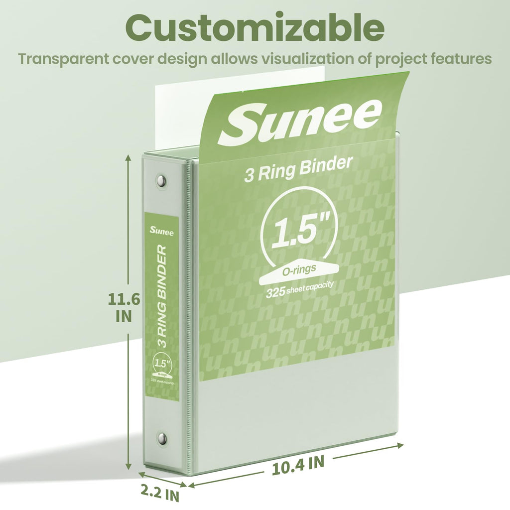 SUNEE 3 Ring Binder 1/2 Inch 1 Pack, Clear View Binder Three Ring PVC-Free (Fit 8.5x11 Inches) for School or Office Supplies, Black