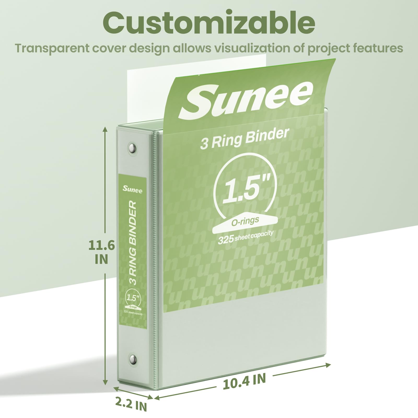 SUNEE 3 Ring Binder 1/2 Inch 1 Pack, Clear View Binder Three Ring PVC-Free (Fit 8.5x11 Inches) for School or Office Supplies, Black