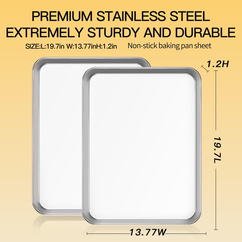 Stainless Steel Baking Sheet Set of 2-16" x 12" x 1" Heavy Duty Cookie Sheets for Baking, Rust & Warp Resistant Oven Tray, Non Toxic & Dishwasher Safe Baking Pans for Cooking, Roasting, Broiling